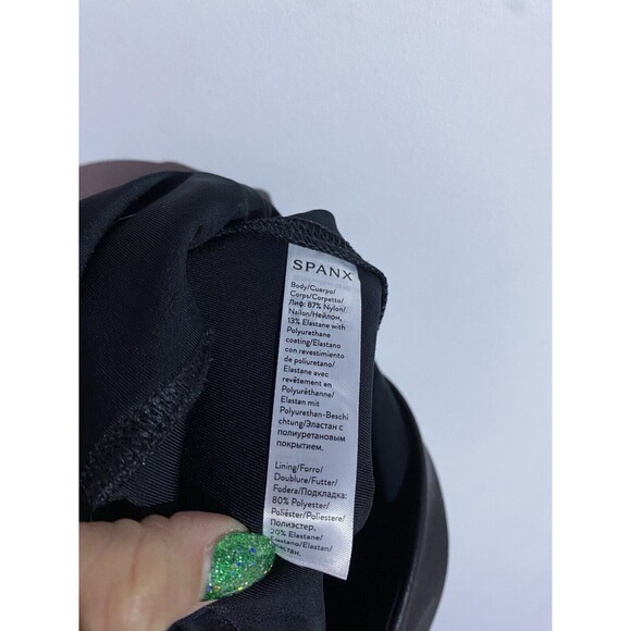 Spanx Leggings XL Black Faux Leather Slimming Tummy Control Compression Mobwife - Picture 5 of 10